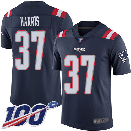 New England Patriots Football 37 100th Season Rush Limited Navy Blue Men Damien Harris NFL Jersey